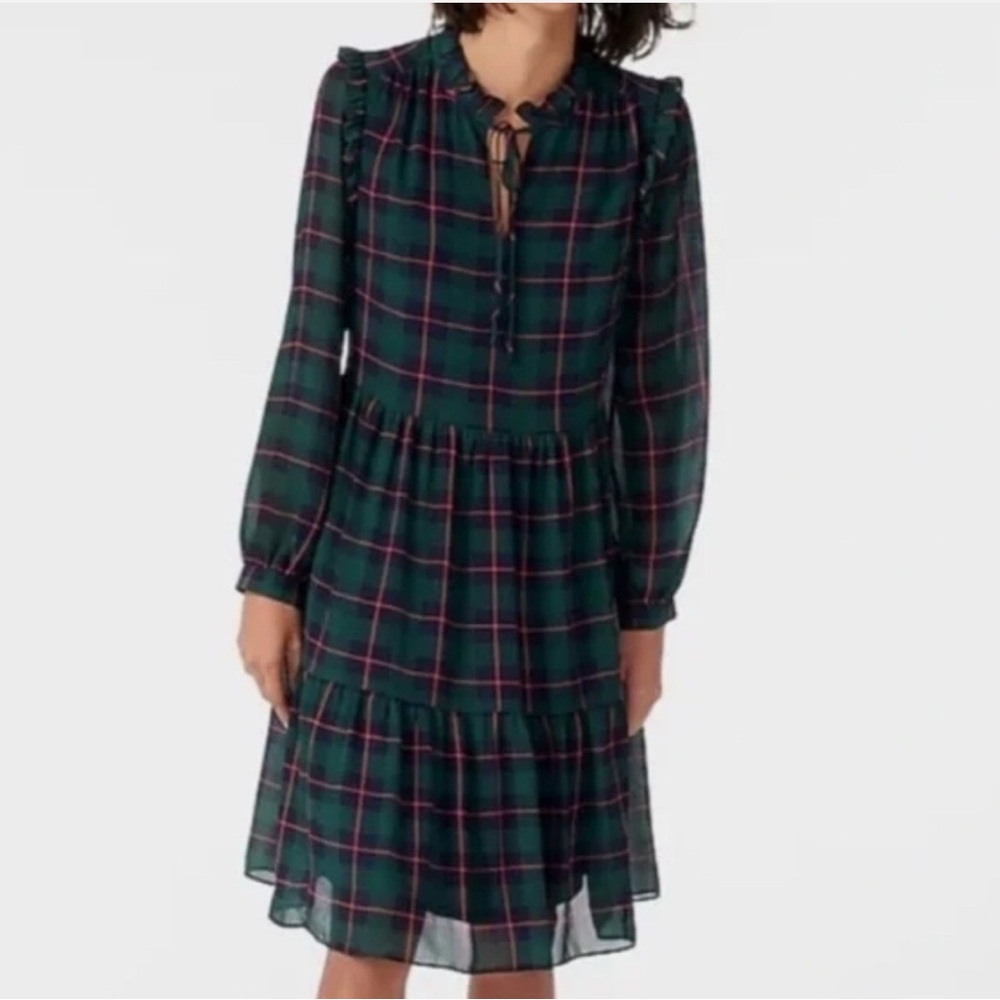 J. Crew Green and Blue Pleated Dress